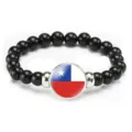 Chile flag beaded bracelet elastic rope black beads fashion charm jewelry gift for adults - Chile Flag Style (Style 42) / Black