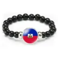 Haiti flag beaded bracelet black stretch cord fashion jewelry gift for men and women - Haiti Flag Style (Style 45) / Black
