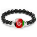 Stylish black beaded bracelet featuring Afghanistan flag round glass charm for daily wear. - Afghanistan Flag Style (Style 46) / Black