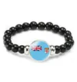 Black beaded elastic bracelet with Fiji flag pendant, stylish fashion gift for men and women. - Fiji Flag Style (Style 47) / Black