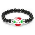 Fashion elastic beaded bracelet featuring a national flag center charm, trendy gift for all. - National Flag Style (Style 48) / Black