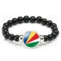Seychelles flag beaded bracelet elastic rope black stone charm jewelry gift for men and women - Seychelles Flag Style (Style 49) / Black