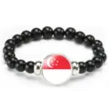 Stylish Singapore flag black beaded stretch bracelet for men and women daily casual wear gift. - Singapore Flag Style (Style 50) / Black