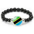 Fashion Tanzania flag beaded bracelet with elastic rope, creative national flag jewelry gift. - Tanzania Flag Style (Style 51) / Black