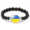 Fashion Ukraine flag beaded bracelet elastic rope creative jewelry gift for men and women - Flag Pattern Style (Style 53) / Black