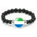 Fashion beaded bracelet with national flag pendant elastic cord jewelry gift for men and women - Sierra Leone Flag Style (Style 55) / Black