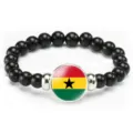 Ghana flag elastic beaded bracelet fashion national day jewelry gift for men and women - Ghana Flag Style (Style 58) / Black