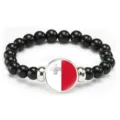 Fashionable black beaded bracelet with Maltese flag charm, perfect unisex holiday gift choice. - Malta Flag Style (Style 59) / Black
