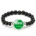 Black beaded bracelet with Saudi Arabia flag pendant elastic stretch wrist jewelry for gift - Saudi Arabia Flag Style (Style 63) / Black