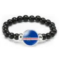 Cape Verde flag beaded stretch bracelet black round beads fashion jewelry gift for men women - Cape Verde Flag Style (Style 64) / Black