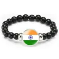 Indian flag beaded bracelet black stone elastic rope fashion jewelry gift for men and women - India Flag Style (Style 66) / Black