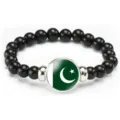 Black beaded bracelet with Pakistan flag pendant elastic rope jewelry gift for men and women - Pakistan Flag Style (Style 67) / Black