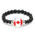 Canada flag beaded bracelet with black elastic cord and circular national emblem pendant. - Canada Flag Style (Style 68) / Black