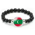 Black beaded stretch bracelet with Maldives flag circular charm fashion jewelry gift for men women - Maldives Flag Style (Style 73) / Black