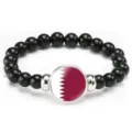 Qatar Flag Beaded Bracelet Black Stone Elastic Wristband National Symbol Jewelry Gift - Qatar Flag Style (Style 74) / Black