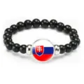 Slovak flag beaded stretch bracelet black stone beads fashion casual wrist jewelry gift for men women - Slovakia Flag Style (Style 79) / Black