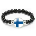 Stylish Finland flag beaded bracelet with elastic cord fashion gift for men and women - Finland Flag Style (Style 80) / Black