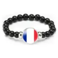 Fashion France flag beaded bracelet with black stones and metal accents for daily wear. - France Flag Style (Style 81) / Black