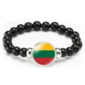 Lithuania flag beaded bracelet, black round beads elastic stretch wristband jewelry gift - Lithuania Flag Style (Style 82) / Black