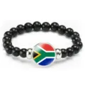 Black beaded elastic bracelet with South Africa flag pendant, fashion jewelry. - South Africa Flag Style (Style 83) / Black