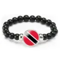 Trinidad and Tobago Flag Beaded Bracelet Black Elastic Stone Stretch Wristband Gift - Trinidad and Tobago Flag Style (Style 85) / Black