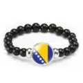 Stylish beaded bracelet with Bosnia and Herzegovina flag pendant, elastic design. - Bosnia and Herzegovina Flag Style (Style 86) / Black