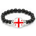 Fashion beaded bracelet with flag pendant, elastic rope design for men and women daily wear. - Georgia Flag Style (Style 87) / Black