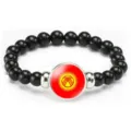 Fashion beaded bracelet with national flag charm, elastic rope stylish accessory for gifts. - Kyrgyzstan Flag Style (Style 89) / Black