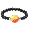 Black beaded stretch bracelet with Bhutan flag charm fashion wrist jewelry gift variant - Bhutan Flag Style (Style 92) / Black