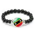 Saint Kitts and Nevis flag beaded bracelet for men and women elastic rope charm jewelry gift - Saint Kitts and Nevis Flag Style (Style 93) / Black