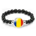 Fashion elastic beaded bracelet featuring Romania flag charm, ideal gift for men and women. - Romania Flag Style (Style 94) / Black