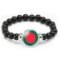 Bangladesh flag beaded bracelet, black beads elastic stretch wrist jewelry gift variant. - Bangladesh Flag Style (Style 98) / Black