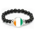 Black beaded stretch bracelet featuring national flag charm fashion unisex gift variant - Bahamas Flag Style (Style 102) / Black