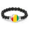 Black beaded bracelet with Guinea flag charm, stylish elastic strand jewelry for men and women. - Guinea Flag Style (Style 103) / Black
