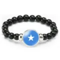 Black bead elastic bracelet with blue star charm fashion independence day jewelry gift - Somalia Flag Style (Style 104) / Black