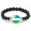 Uzbekistan flag beaded bracelet with black beads and silver spacers for men and women daily gift. - Uzbekistan Flag Style (Style 105) / Black