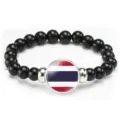 Thailand flag charm beaded bracelet, elastic rope design, stylish niche fashion gift for men women. - Thailand Flag Style (Style 107) / Black