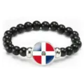 Beaded bracelet Dominican Republic flag black beads elastic rope charm jewelry stylish accessory - Dominican Republic Flag Style (Style 108) / Black