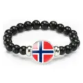 Norway flag elastic beaded bracelet fashion couple jewelry gift daily wear accessory - Norway Flag Style (Style 111) / Black