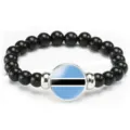 Black beaded bracelet with Botswana flag charm, elastic stretch mens womens jewelry gift - Botswana Flag Style (Style 112) / Black