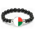 Madagascar flag beaded stretch bracelet fashion black stone jewelry for men and women - Madagascar Flag Style (Style 113) / Black