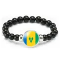 Stylish black beaded stretch bracelet with Saint Vincent flag unisex gift item! - Saint Vincent and the Grenadines Flag Style (Style 115) / Black