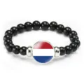 Black beaded elastic bracelet with Netherlands flag pendant for daily fashion gift. - Netherlands Flag Style (Style 116) / Black