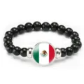 Mexico flag black beaded elastic bracelet fashion creative couple wrist jewelry holiday gift - Mexico Flag Style (Style 117) / Black