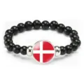 Denmark flag black beaded stretch bracelet, stylish national symbol wrist jewelry for men and women - Denmark Flag Style (Style 118) / Black