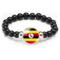 Uganda flag beaded bracelet elastic stretch bead charm wristband fashion gift for men women - Uganda Flag Style (Style 119) / Black
