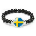 Swedish flag beaded bracelet fashion black round beads elastic cord wrist jewelry - Sweden Flag Style (Style 120) / Black