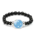 Fashion beaded bracelet with black round beads and blue star charm for men women gift - Micronesia Flag Style (Style 122) / Black