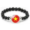Fashion beaded bracelet with red star charm elastic rope creative jewelry gift for men and women - Vietnam Flag Style (Style 123) / Black