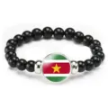 Suriname flag elastic beaded bracelet fashion novelty country symbol wrist jewelry gift - Suriname Flag Style (Style 125) / Black